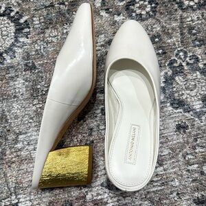 Antonio Melani Muled White Loafer with Gold Heel